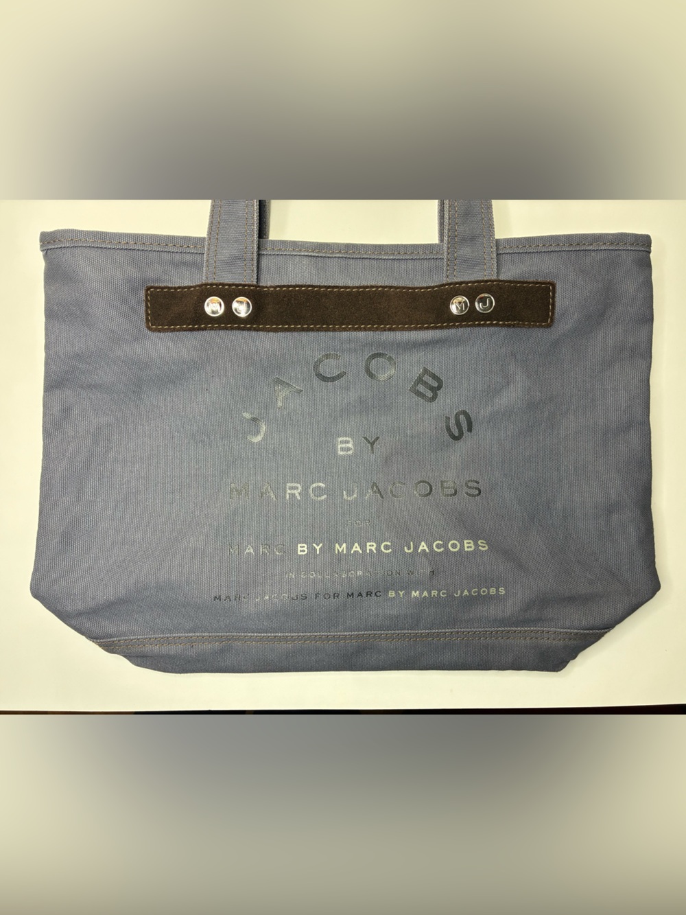 Marc by Marc Jacobs Grey Canvas Tote Bag Leather Trim Mint EUC